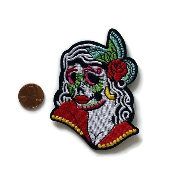 Sugar Skull Girl Small Embroidered Patch - Picture 2 of 4